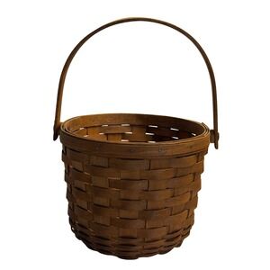 VTG Longaberger Basket Brown Handwoven Round Wood Handle 1992 Dresden Ohio Decor